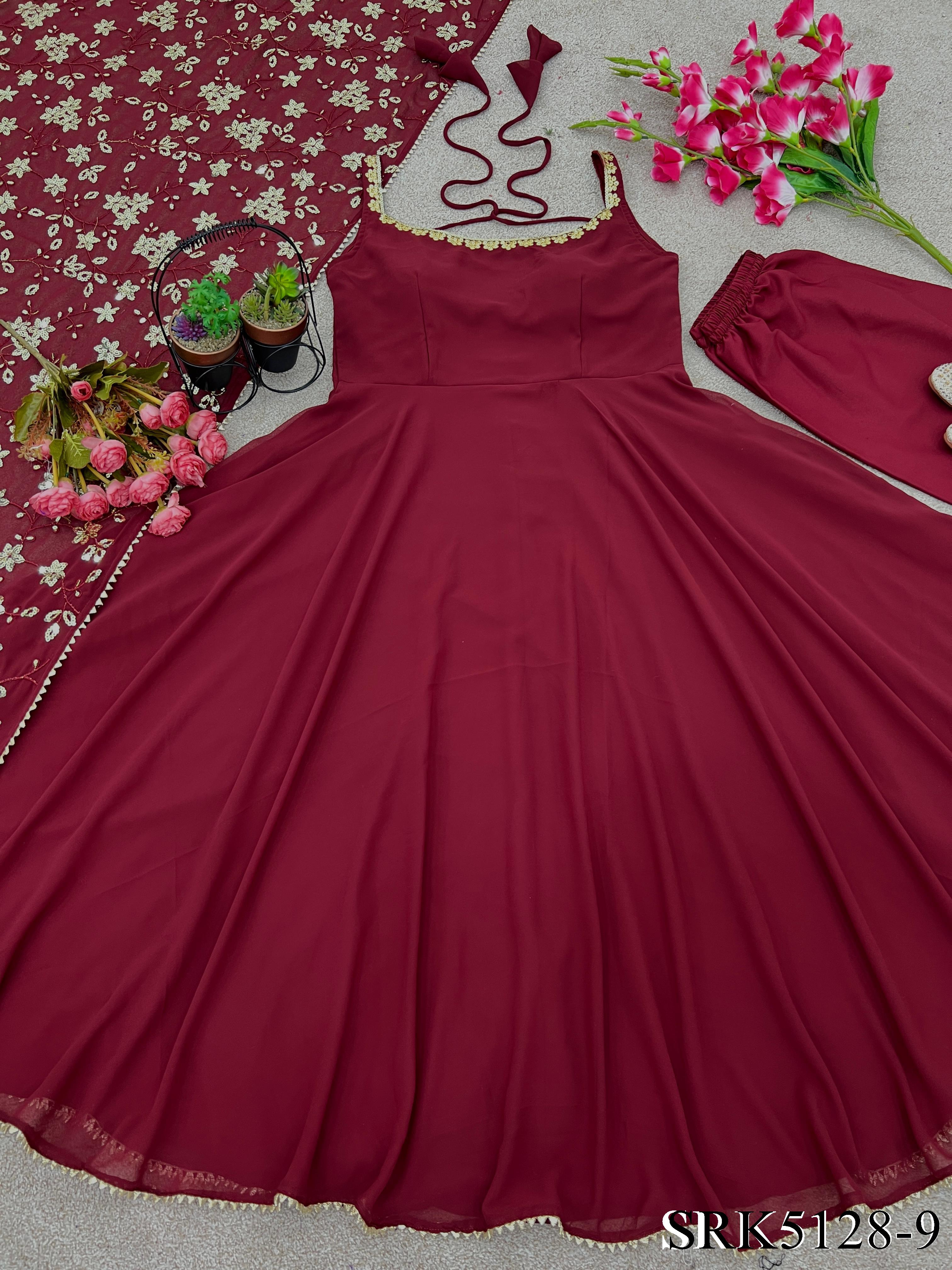 Chilly Red Color Sequence Gown With Heavy Dupatta