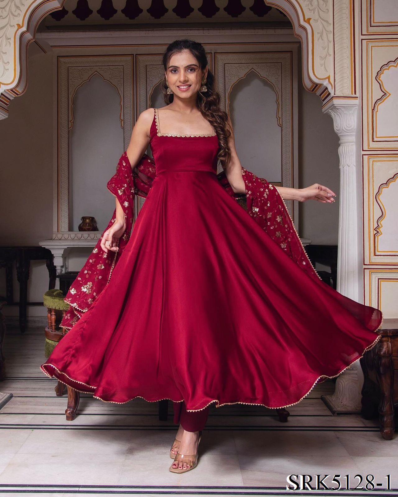 Chilly Red Color Sequence Gown With Heavy Dupatta