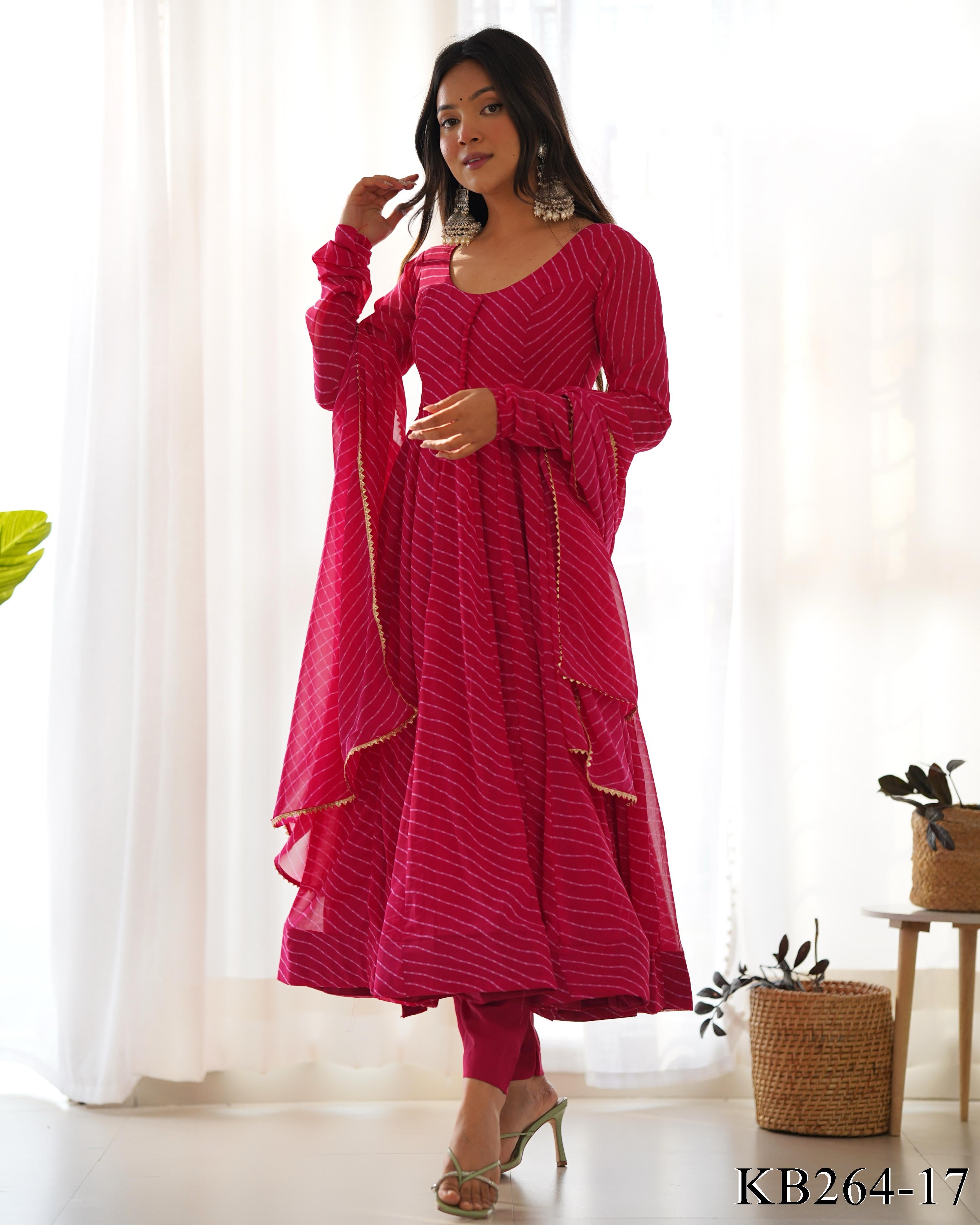 Trending Leheriya Printed Full Stitch Anarakali Gown