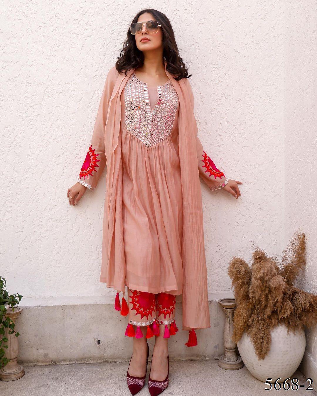Peach Color Ramzan Special Real Mirror Work Pakistani Suit