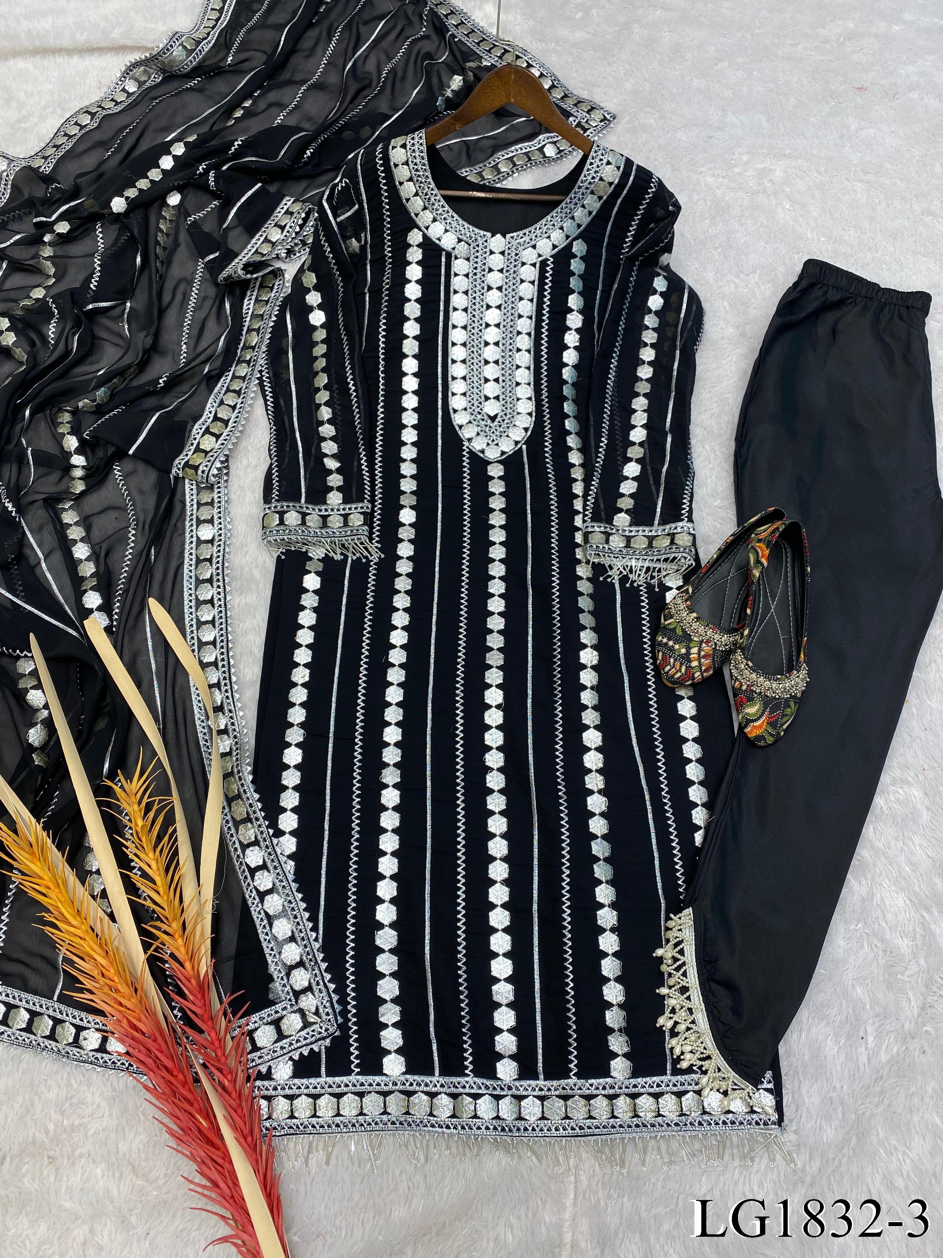 Black Color Embroidery Work With Real Foil Work Suit