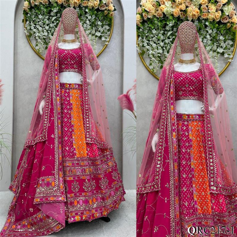 Designer Lehenga Foux gorgette with Digital Print Thread with Sequnce