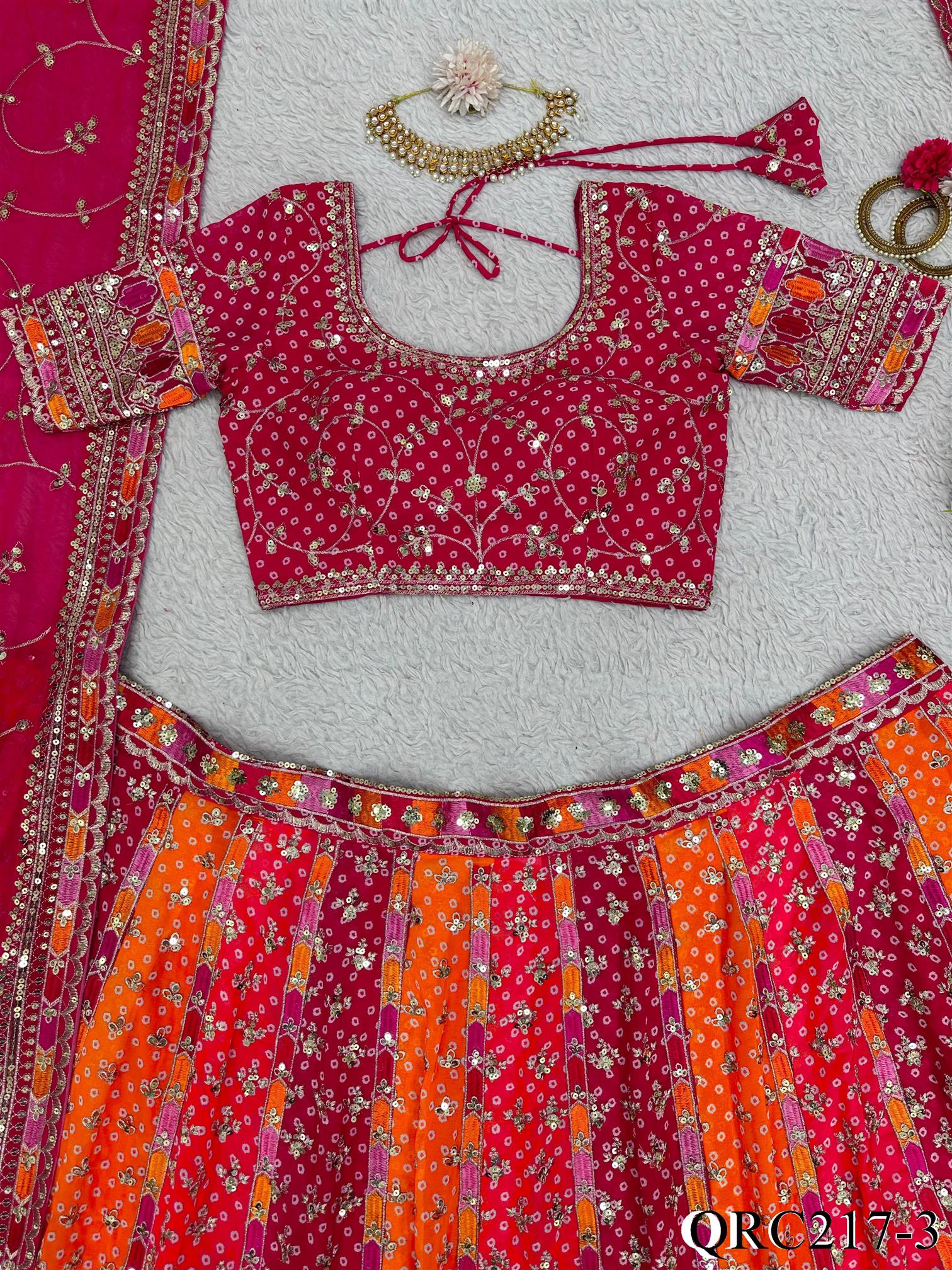 Designer Lehenga Foux gorgette with Digital Print Thread with Sequnce