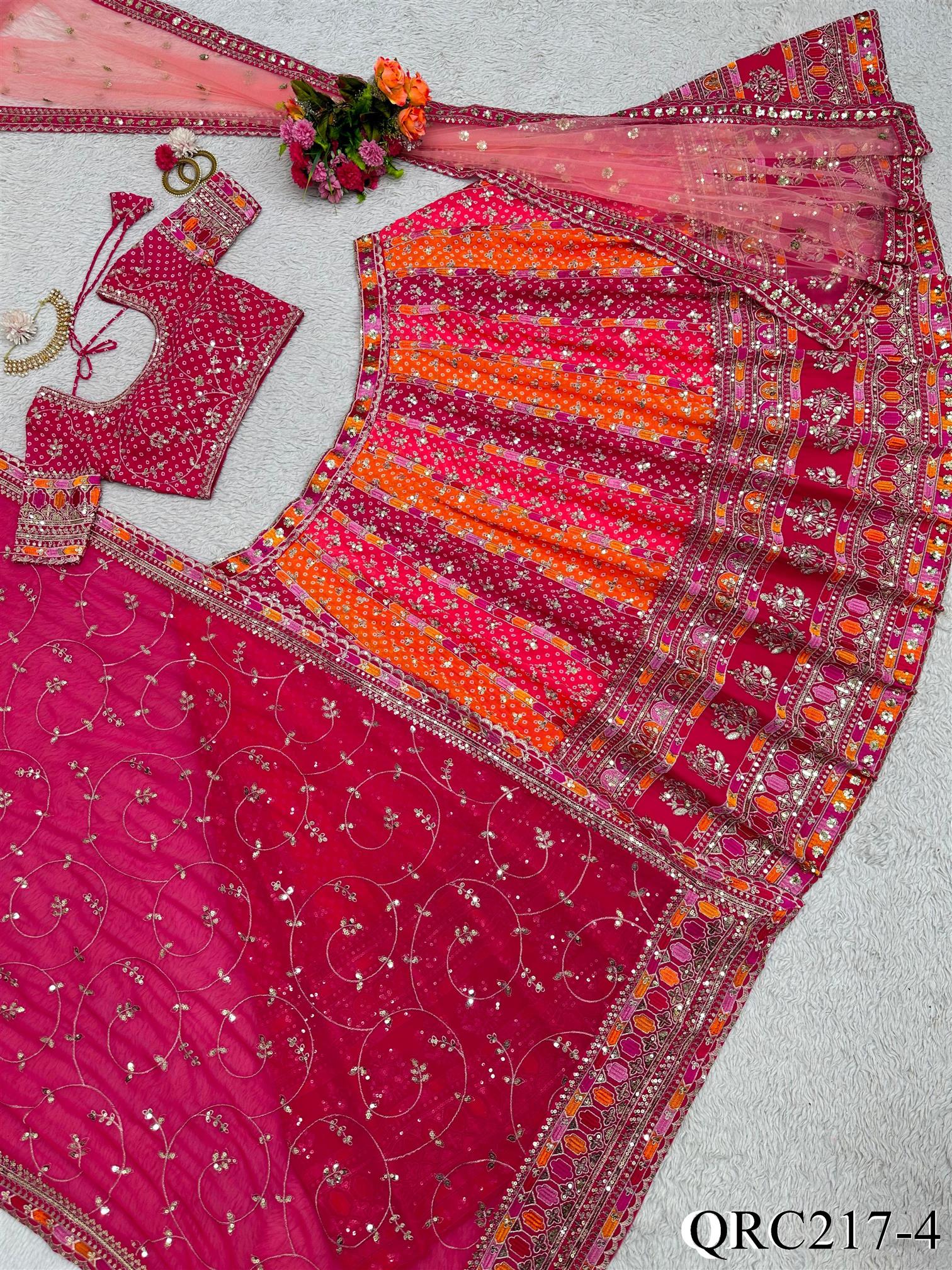 Designer Lehenga Foux gorgette with Digital Print Thread with Sequnce