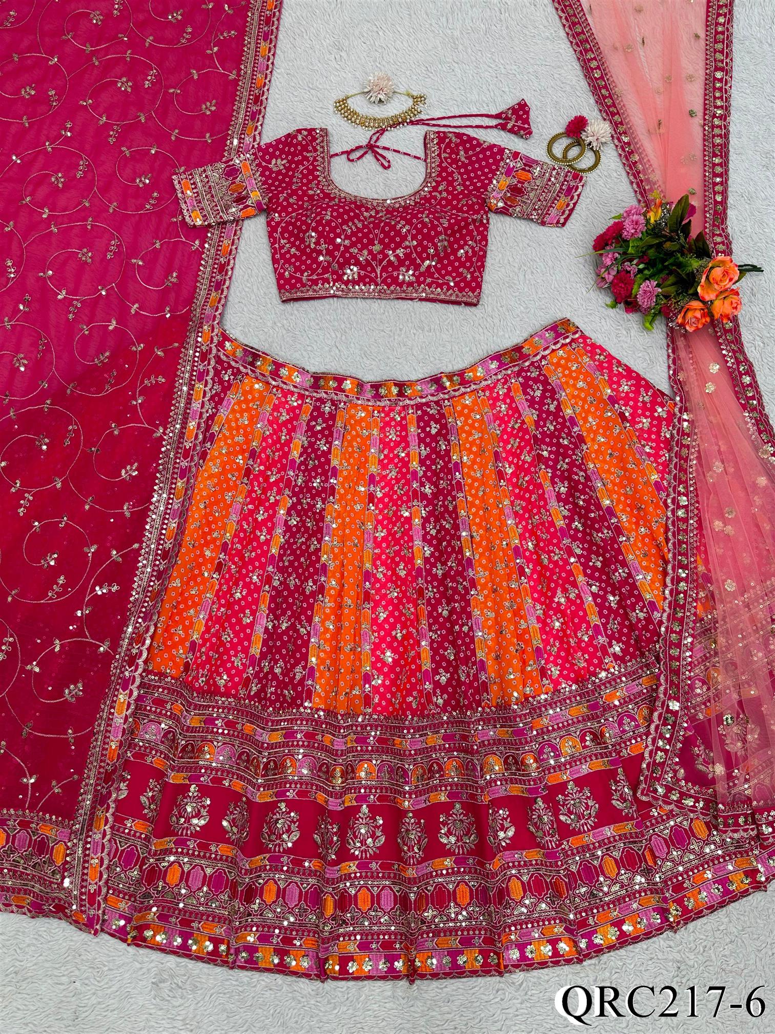 Designer Lehenga Foux gorgette with Digital Print Thread with Sequnce