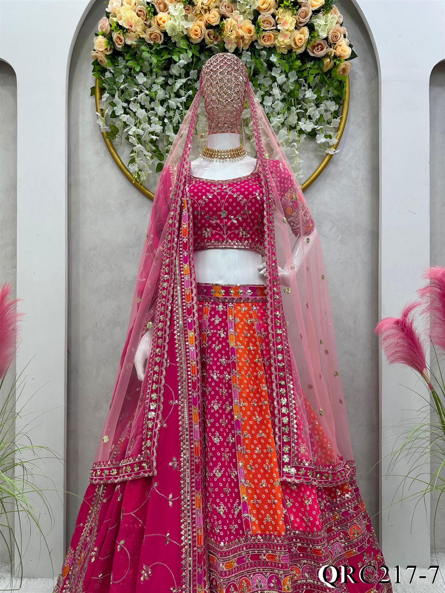 Designer Lehenga Foux gorgette with Digital Print Thread with Sequnce