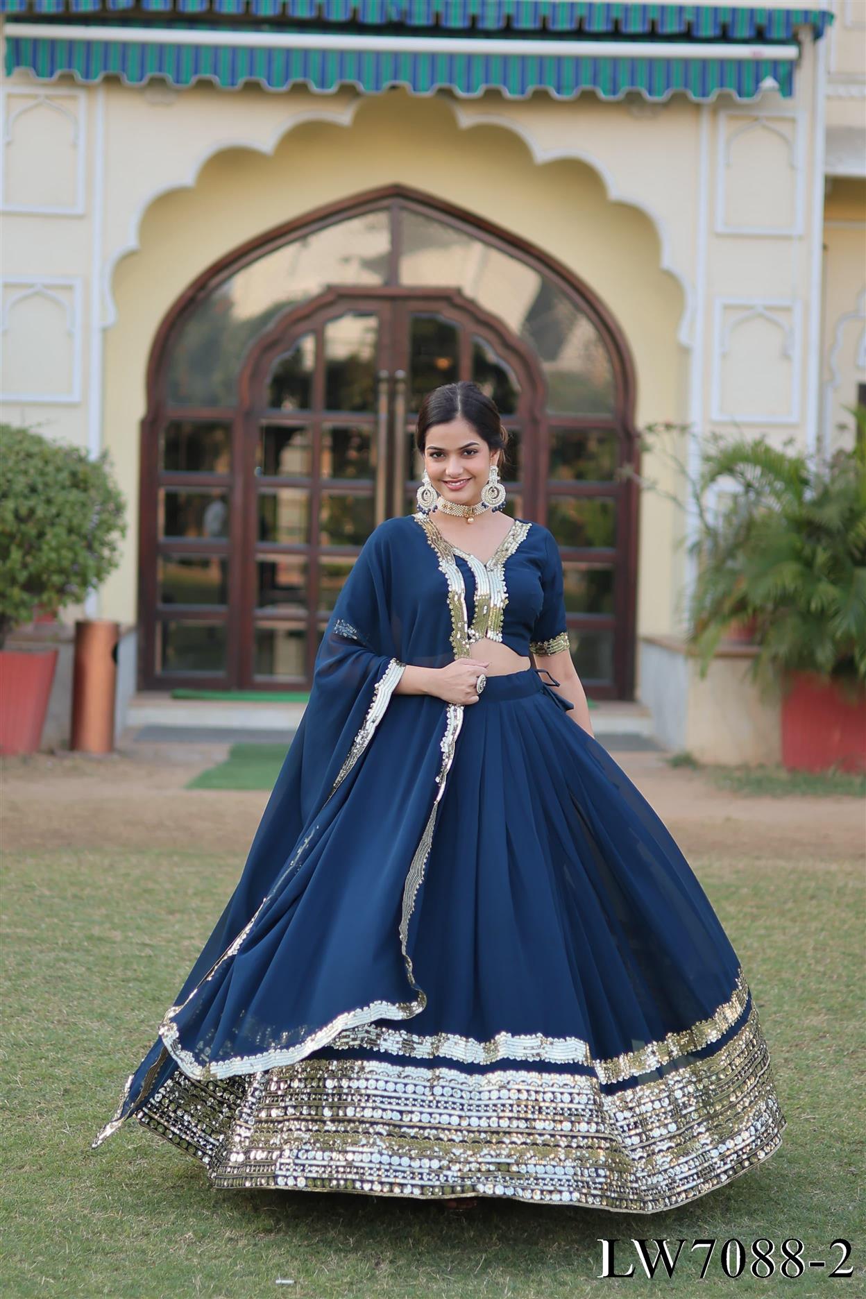 Faux Georgette With Thread Embroidery Work Lehenga