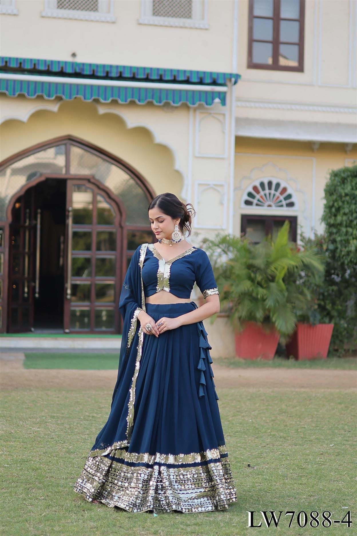 Faux Georgette With Thread Embroidery Work Lehenga