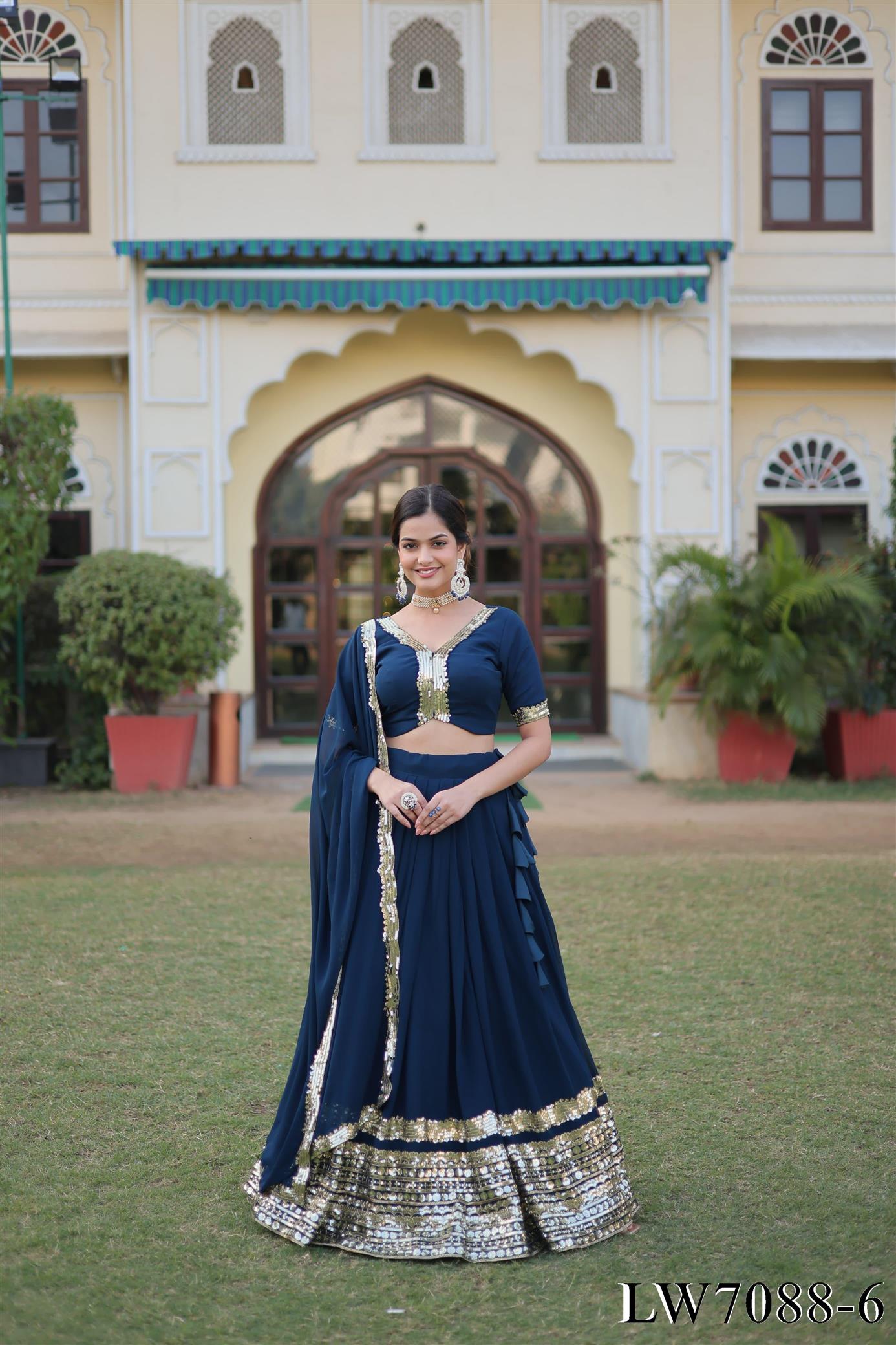 Faux Georgette With Thread Embroidery Work Lehenga