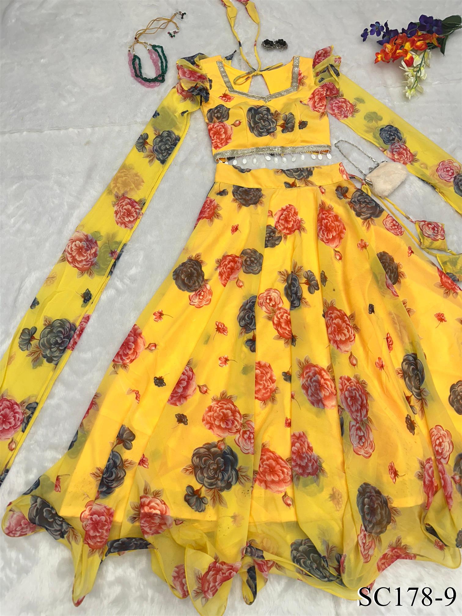 Digital Printed Lehnga With Canvas Patta And Waist Dori