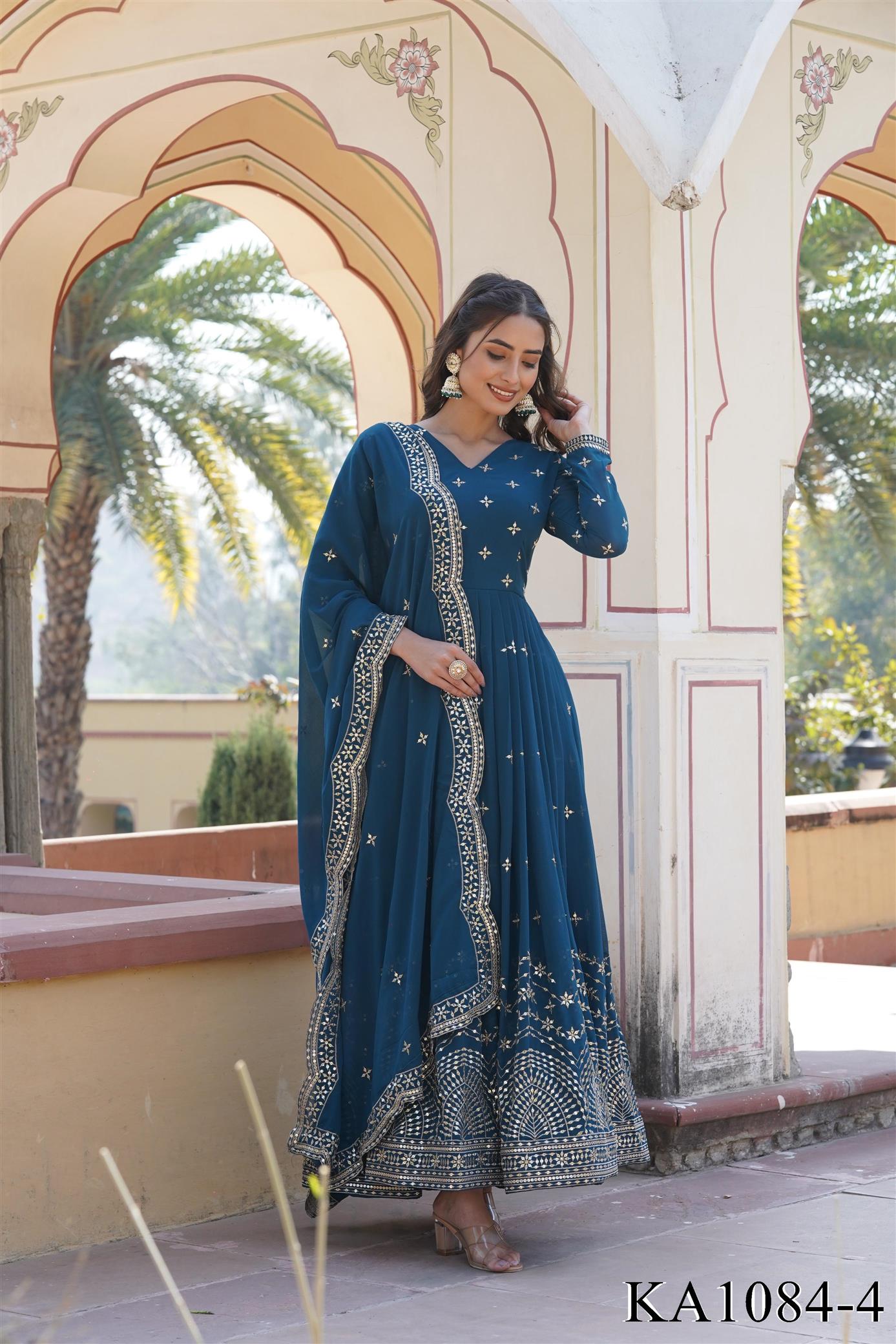 Faux Georgette  Zari & Sequins Embroidery