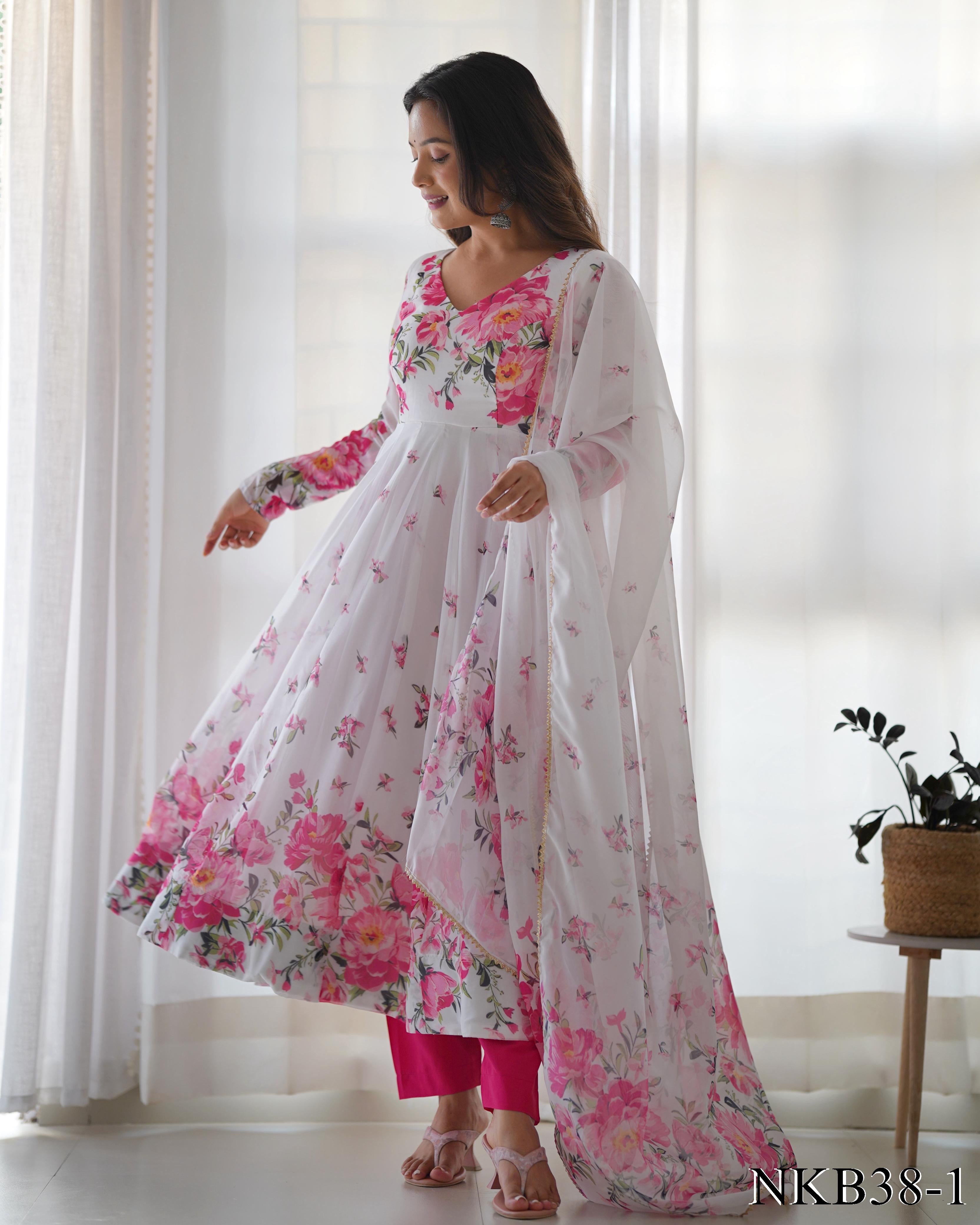 Pure Soft Organza Silk Print Anarkali Dress