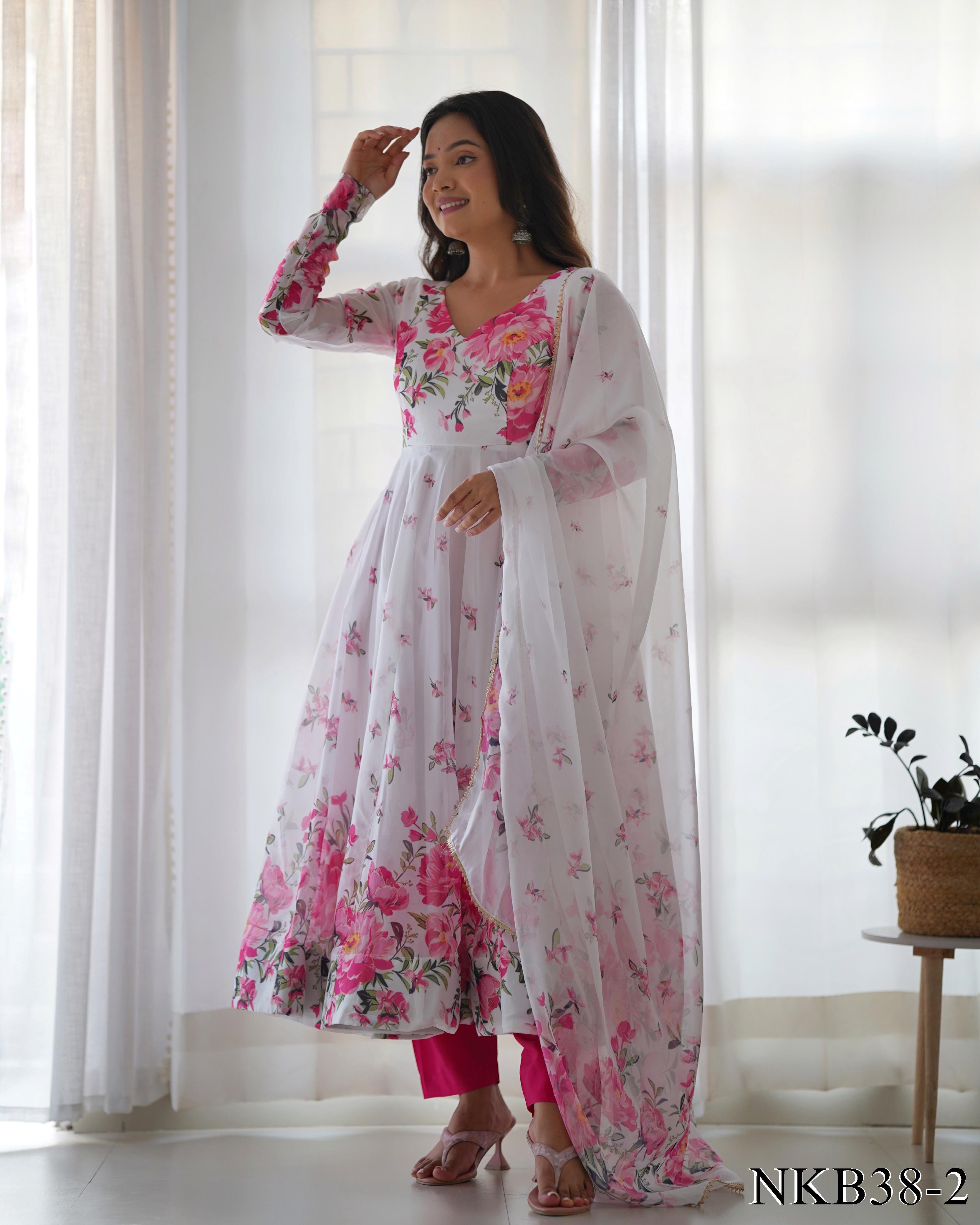 Pure Soft Organza Silk Print Anarkali Dress