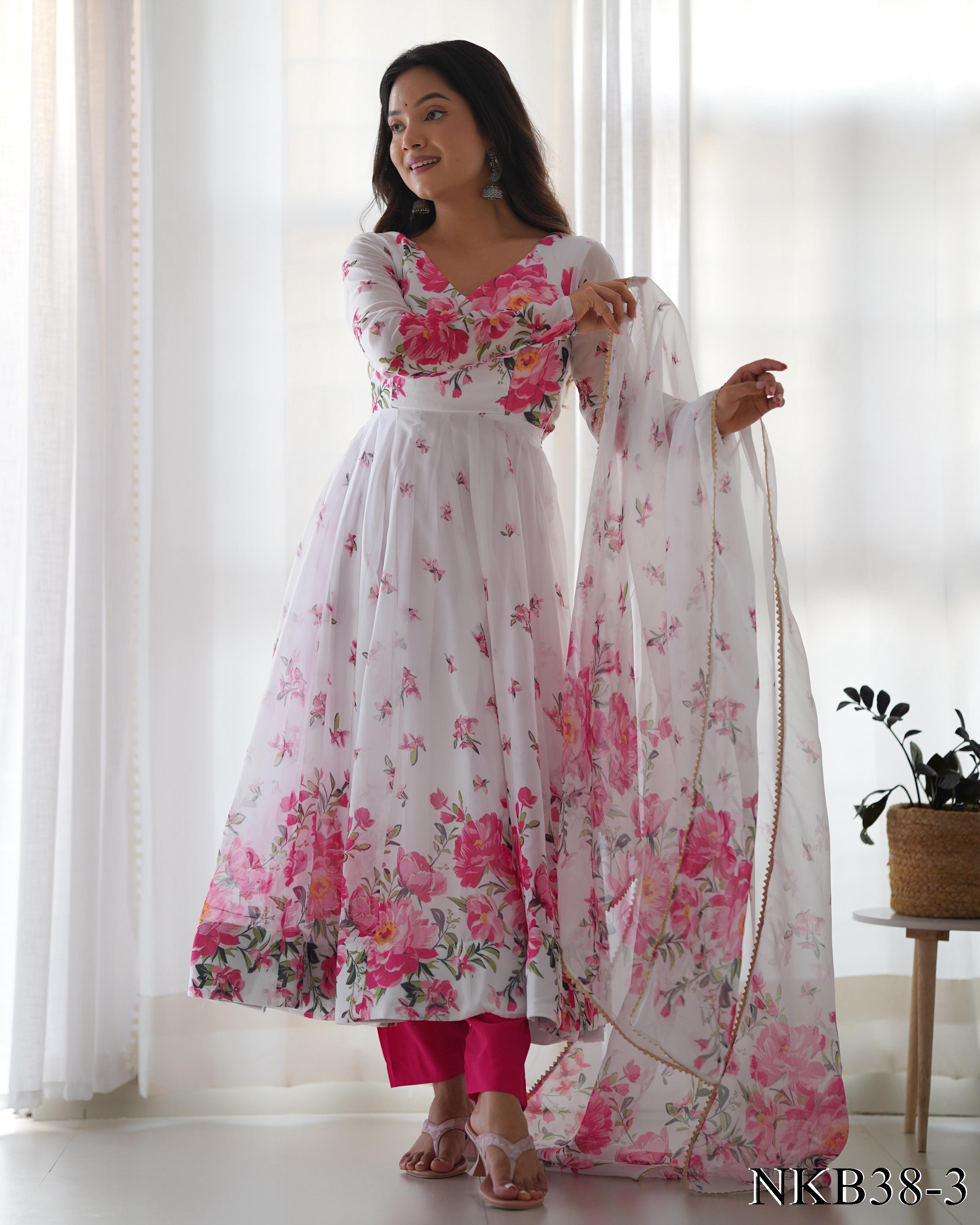 Pure Soft Organza Silk Print Anarkali Dress