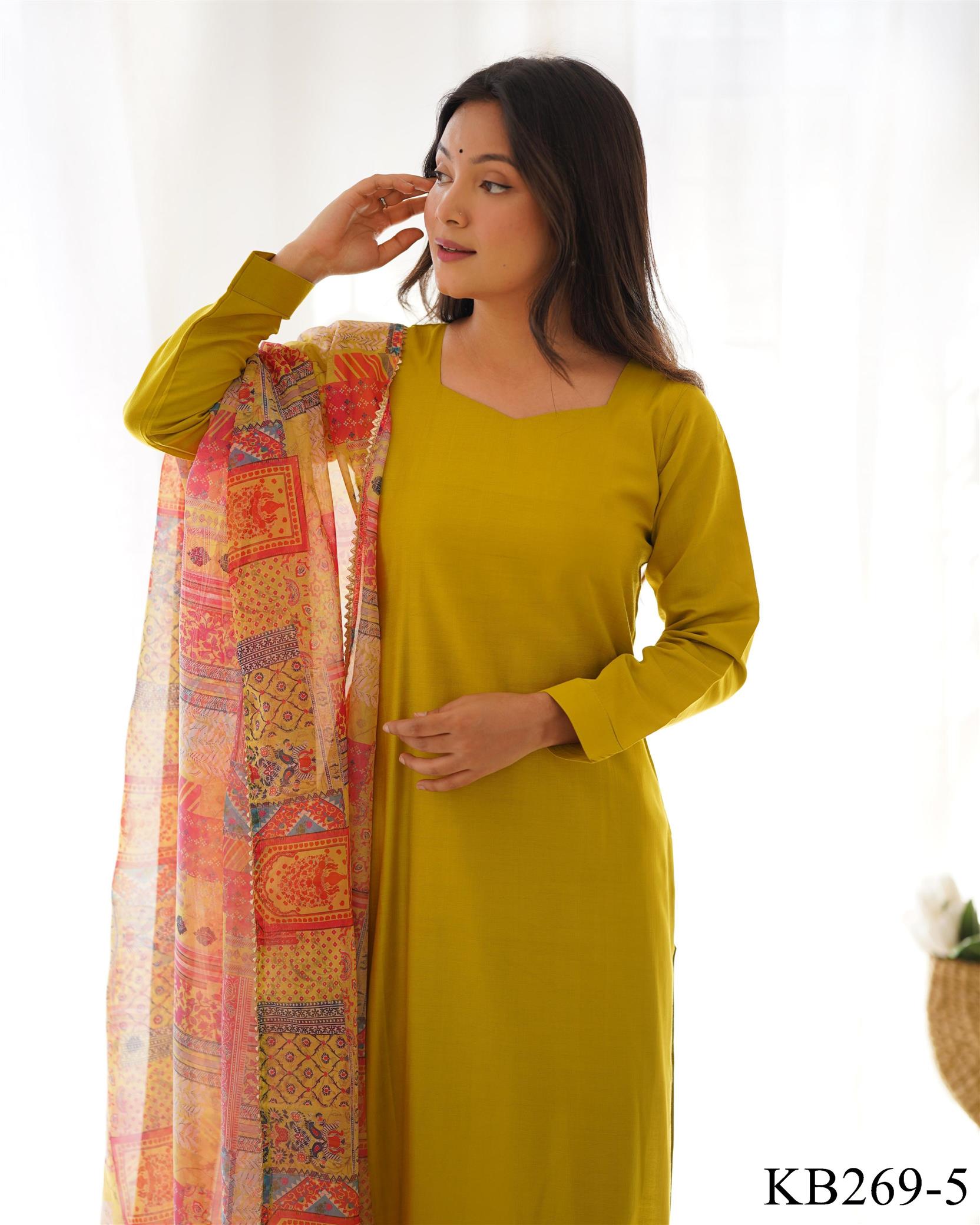 Light OliveGreen Viscose Straight Kurta Set