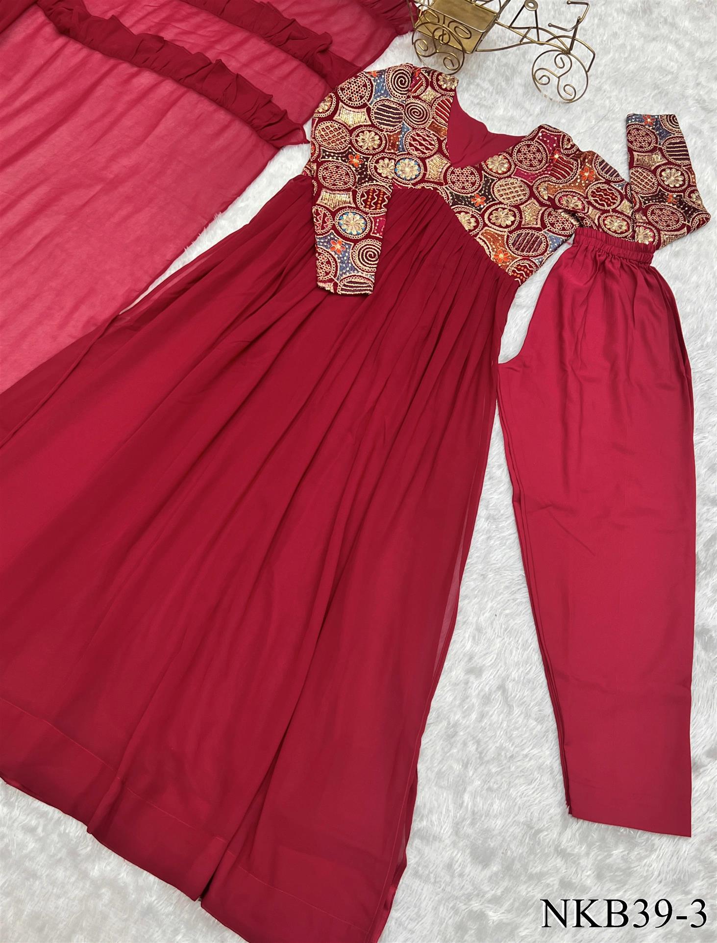 Presenting New Naira,alia Cut Fit Embroidery Kurta With Duppta Set,Pant Ready To Wear