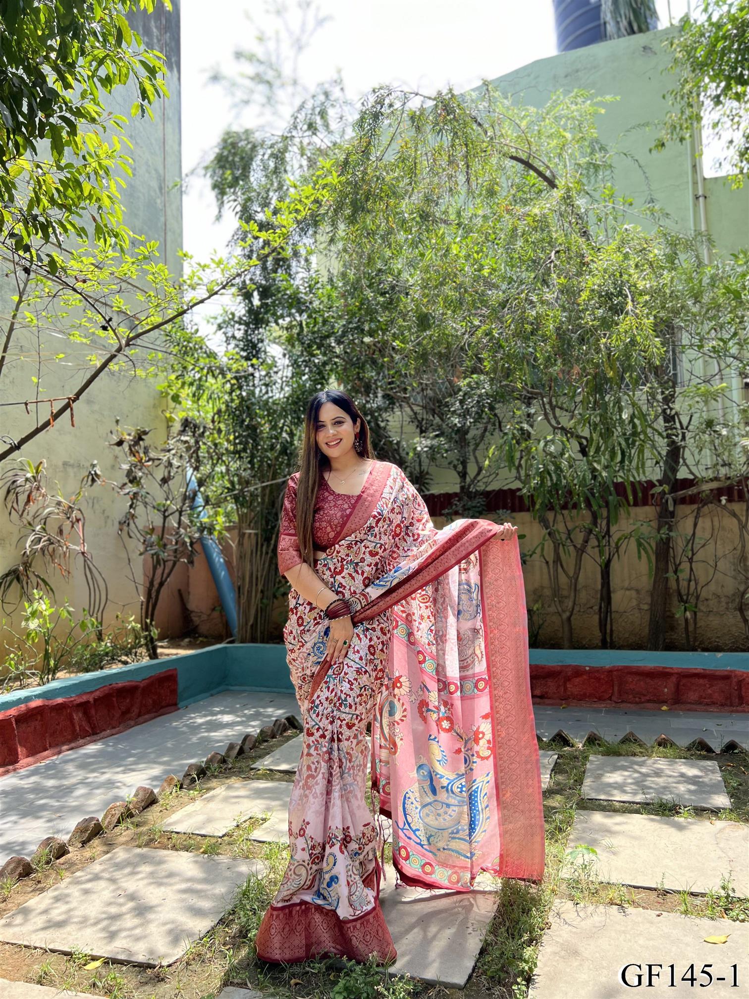 Ready To Wear Saree Dual Ton Tassels Digital Printed Saree