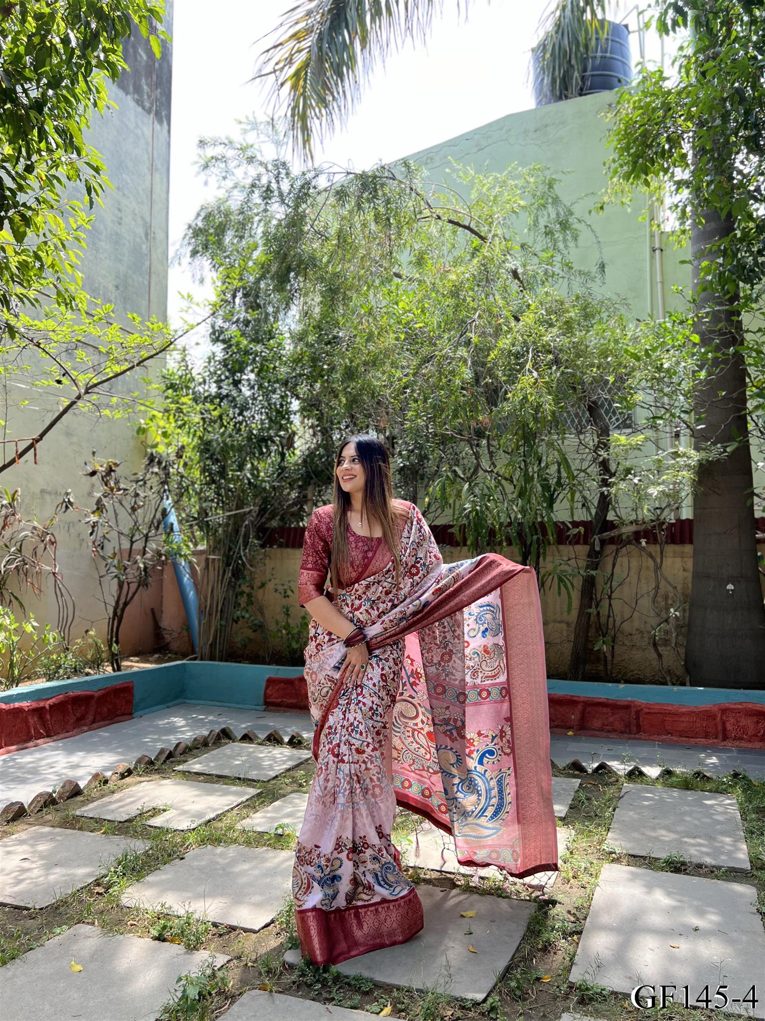 Ready To Wear Saree Dual Ton Tassels Digital Printed Saree