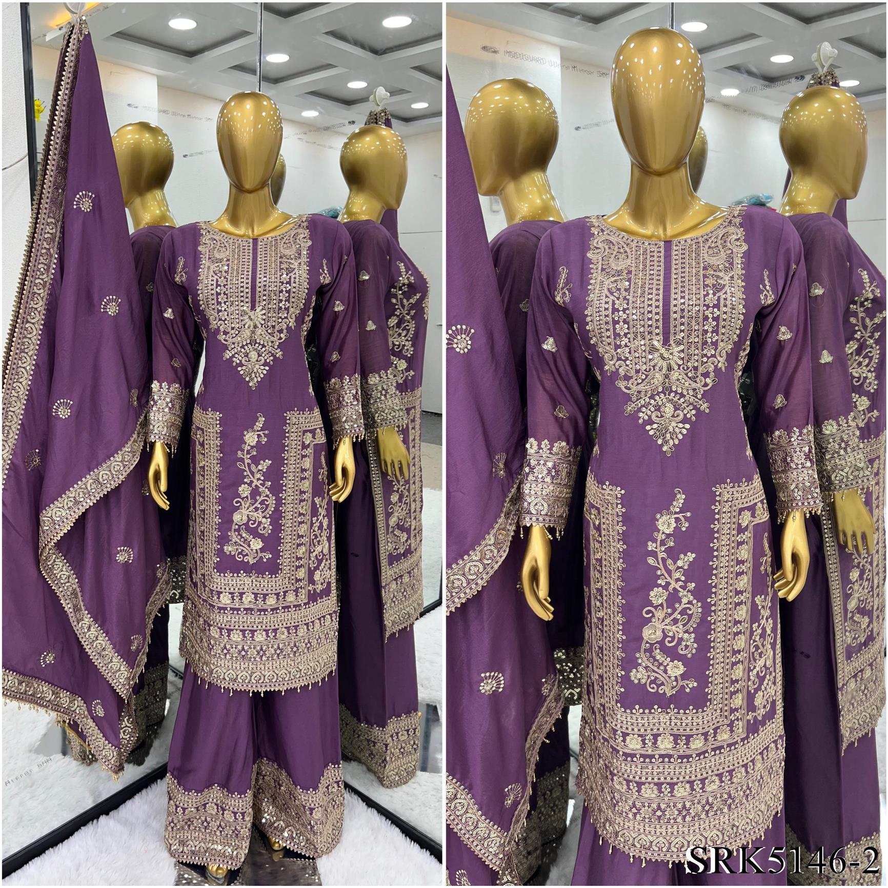 Pure Chinnon Silk Heavy Embroidery Coding Dori-Sequence Work With Full Sleeve