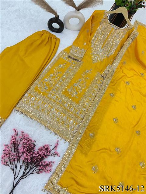 Pure Chinnon Silk Heavy Embroidery Coding Dori-Sequence Work With Full Sleeve