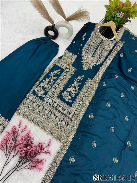 Pure Chinnon Silk Heavy Embroidery Coding Dori-Sequence Work With Full Sleeve