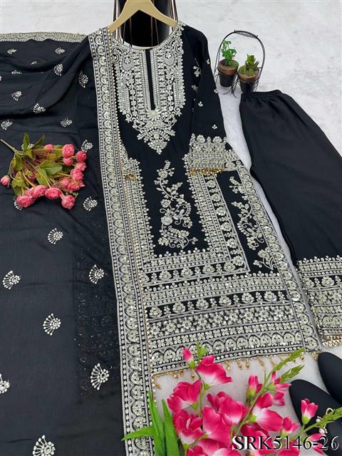 Pure Chinnon Silk Heavy Embroidery Coding Dori-Sequence Work With Full Sleeve