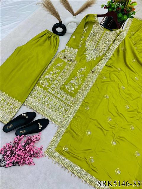 Pure Chinnon Silk Heavy Embroidery Coding Dori-Sequence Work With Full Sleeve