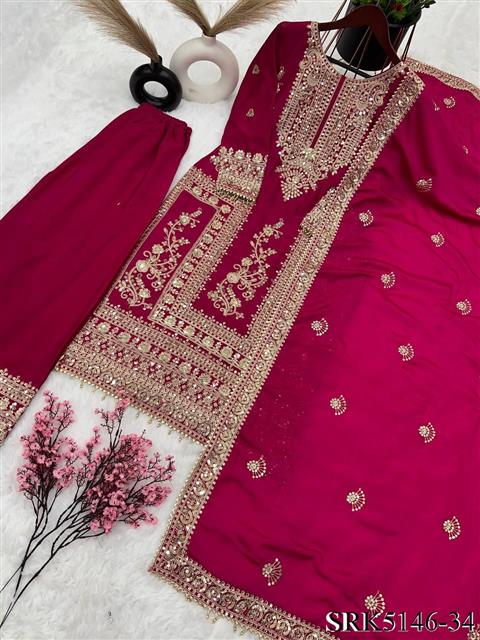 Pure Chinnon Silk Heavy Embroidery Coding Dori-Sequence Work With Full Sleeve