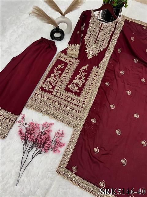 Pure Chinnon Silk Heavy Embroidery Coding Dori-Sequence Work With Full Sleeve