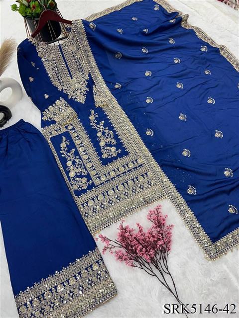 Pure Chinnon Silk Heavy Embroidery Coding Dori-Sequence Work With Full Sleeve