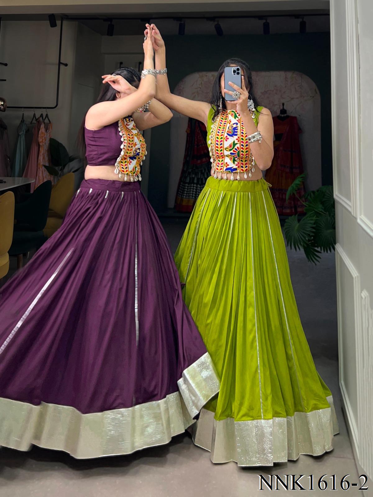 Navratri Special Reyon Fabric Plain Work With Lace Border Lehenga
