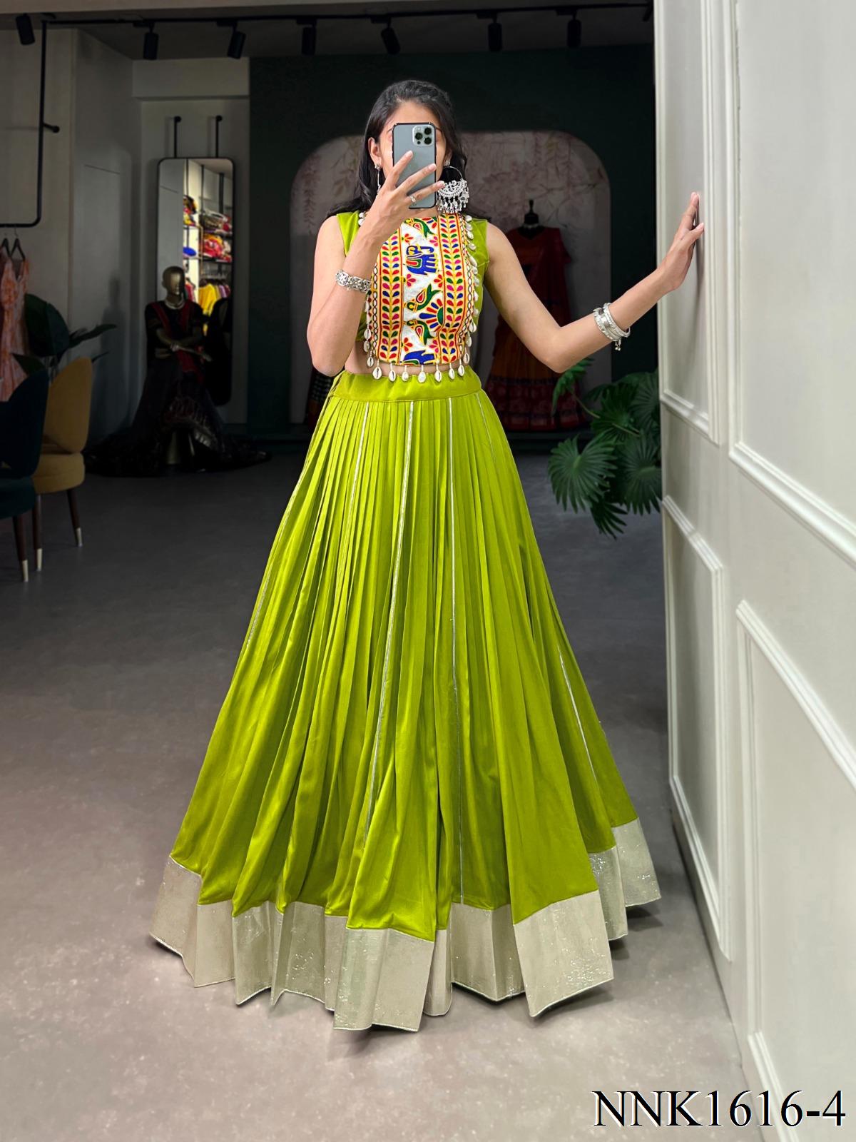 Navratri Special Reyon Fabric Plain Work With Lace Border Lehenga