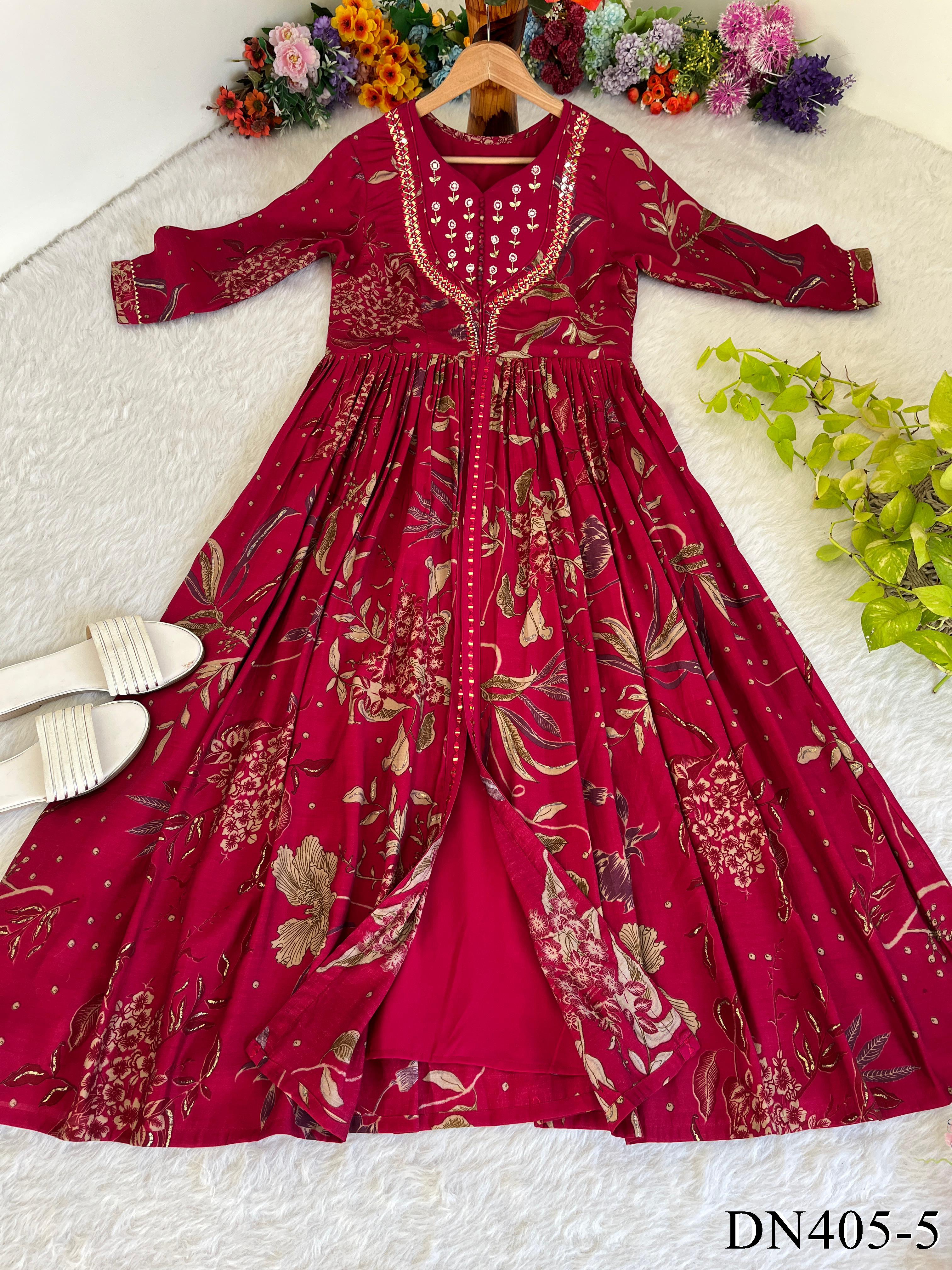 Roman Silk Fabric With Plain Work Gown
