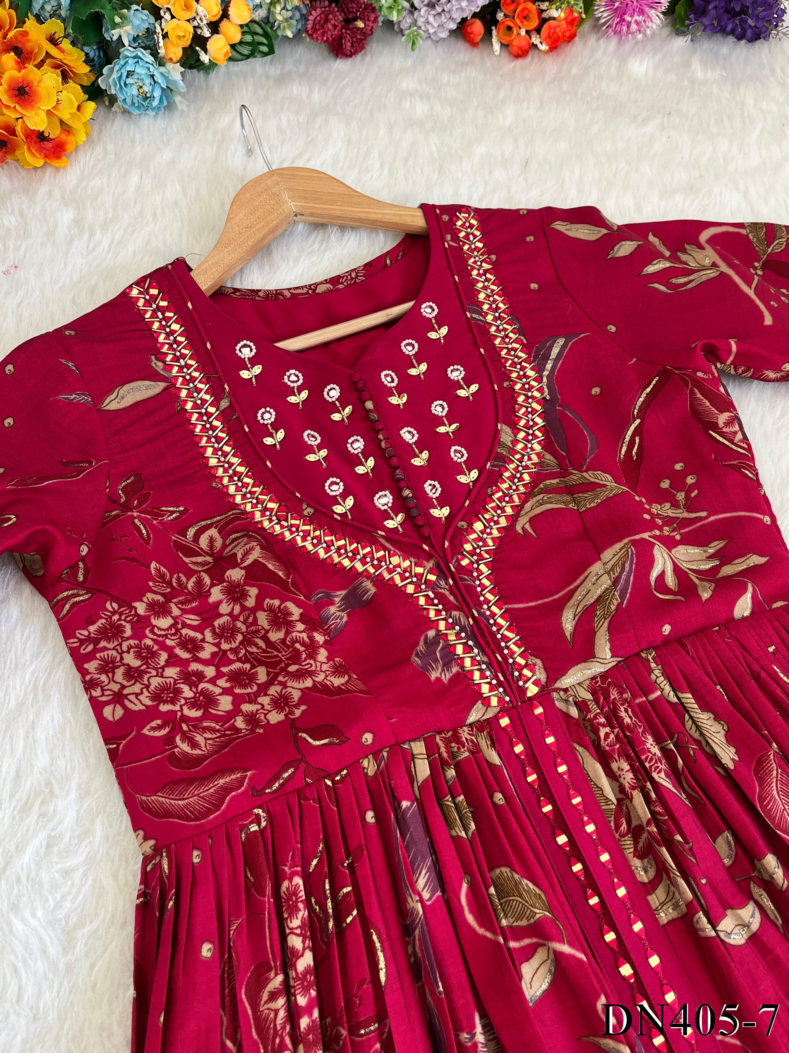 Roman Silk Fabric With Plain Work Gown