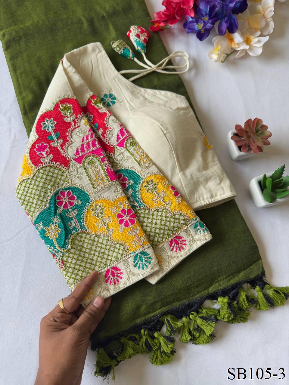 Kahdi Cotton Silk With embroidery Work Blouse And Silk Saree
