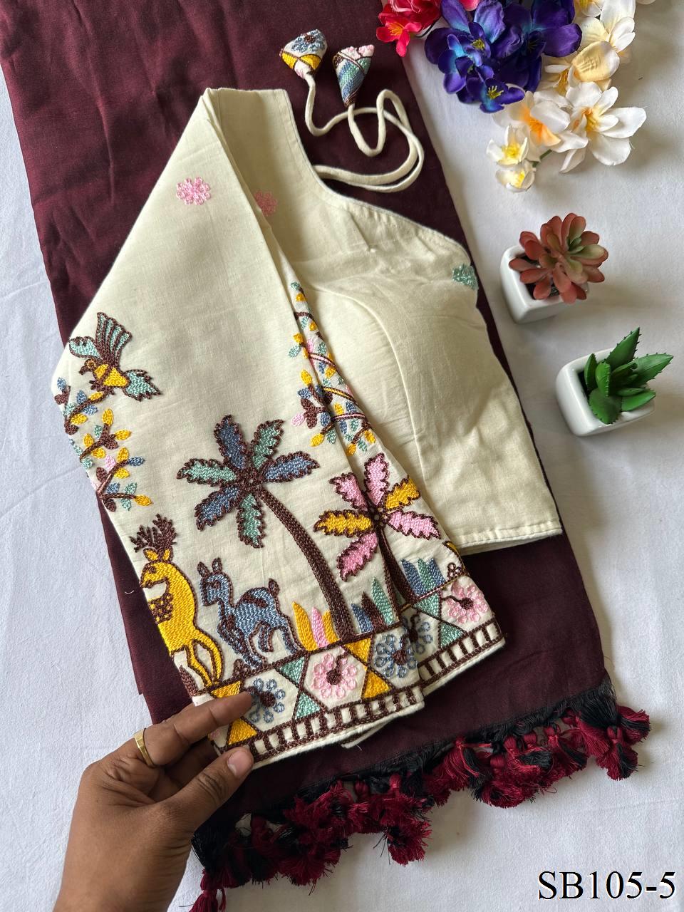 Kahdi Cotton Silk With embroidery Work Blouse And Silk Saree