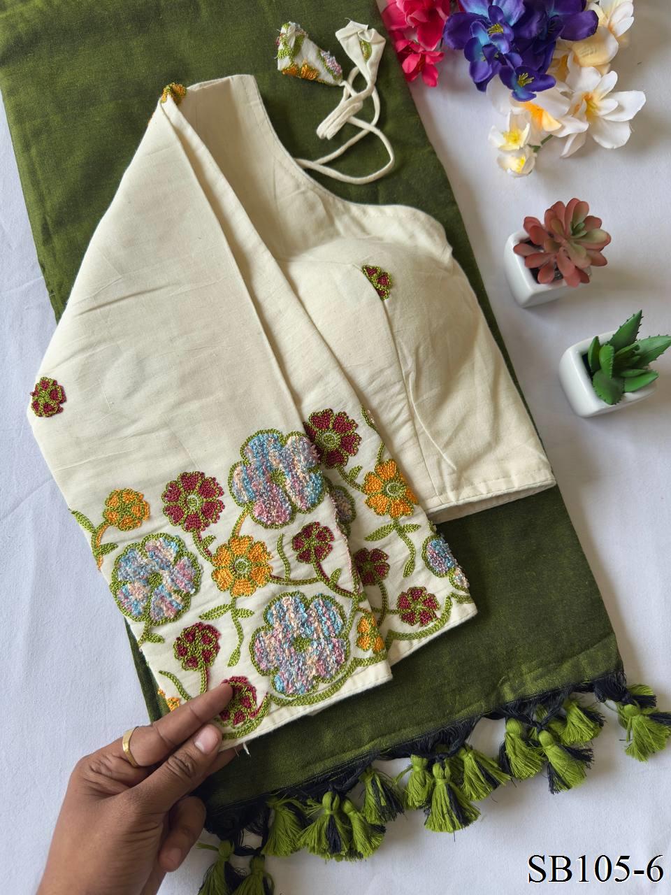 Kahdi Cotton Silk With embroidery Work Blouse And Silk Saree