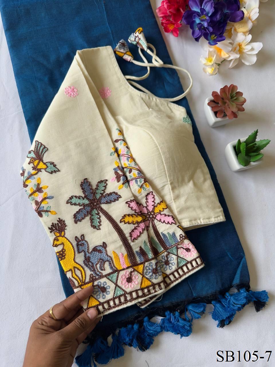 Kahdi Cotton Silk With embroidery Work Blouse And Silk Saree
