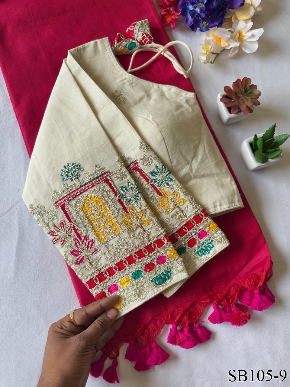 Kahdi Cotton Silk With embroidery Work Blouse And Silk Saree