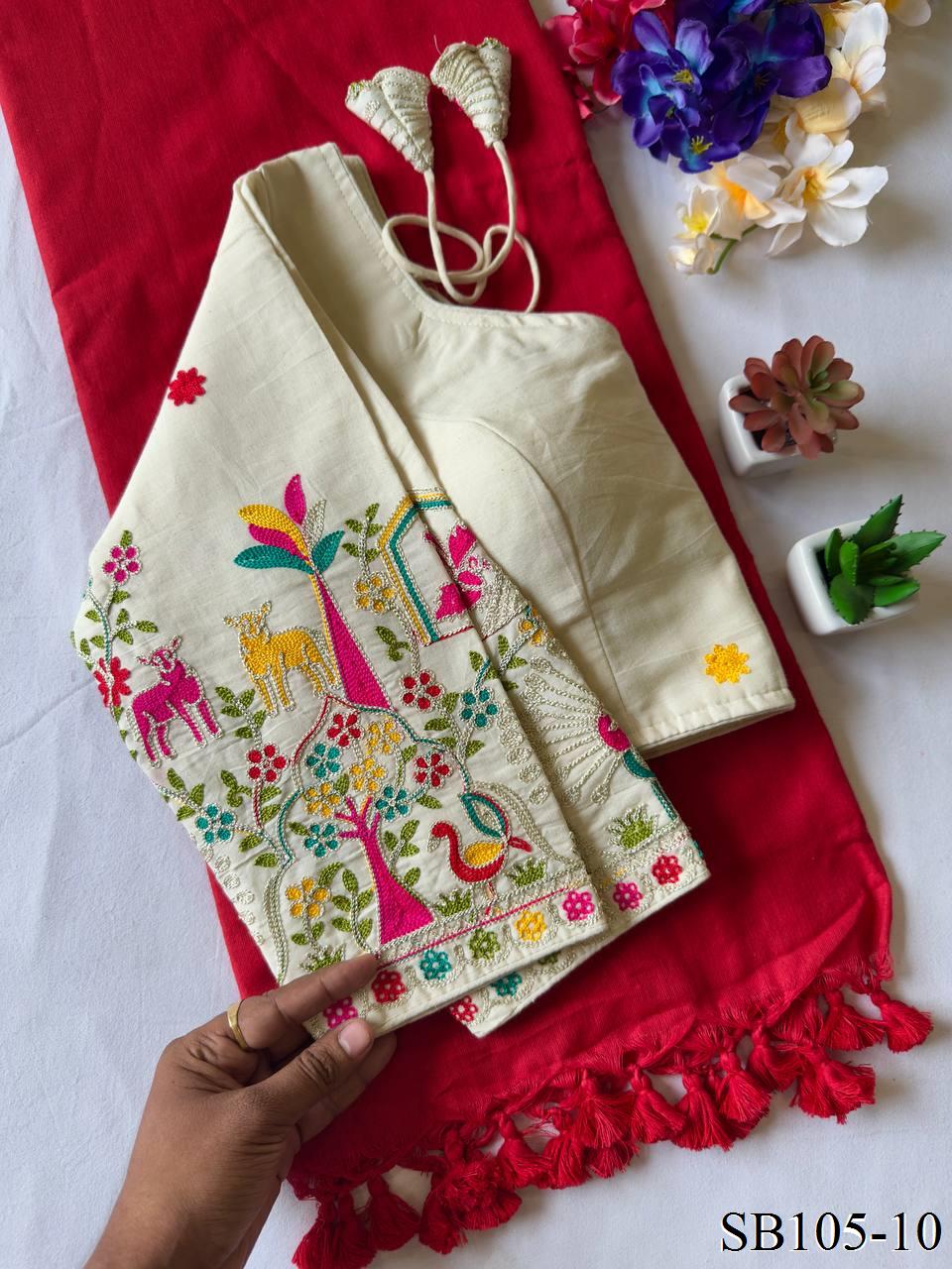 Kahdi Cotton Silk With embroidery Work Blouse And Silk Saree