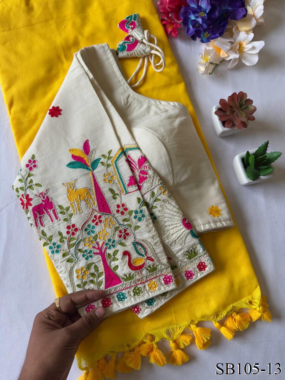 Kahdi Cotton Silk With embroidery Work Blouse And Silk Saree