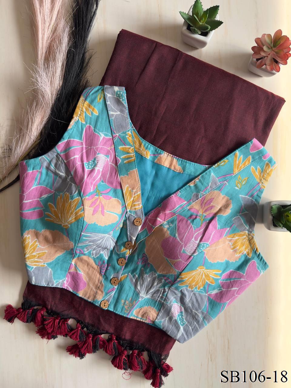 Cotton Silk With Digital Print Fabric Saree