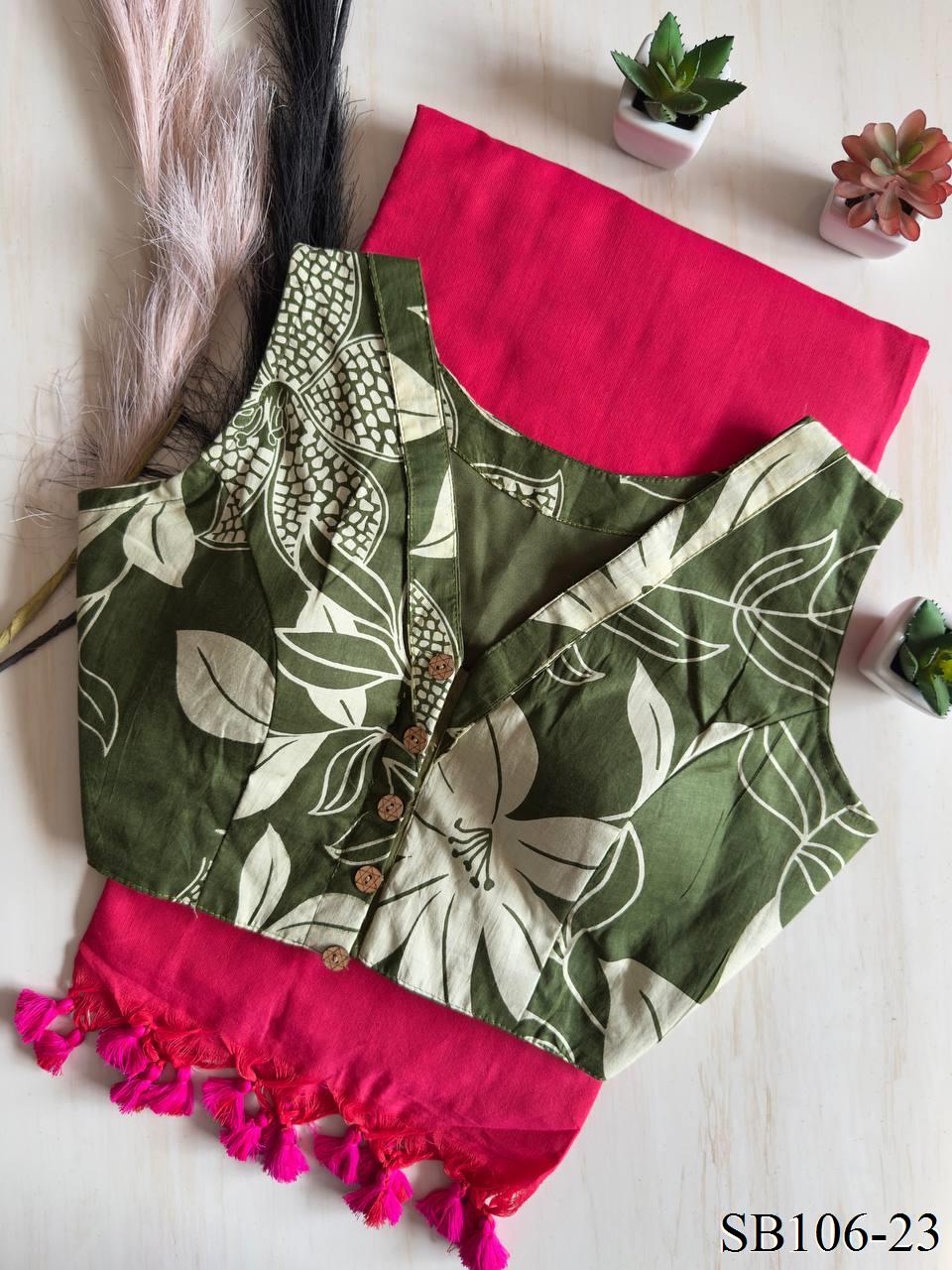 Cotton Silk With Digital Print Fabric Saree