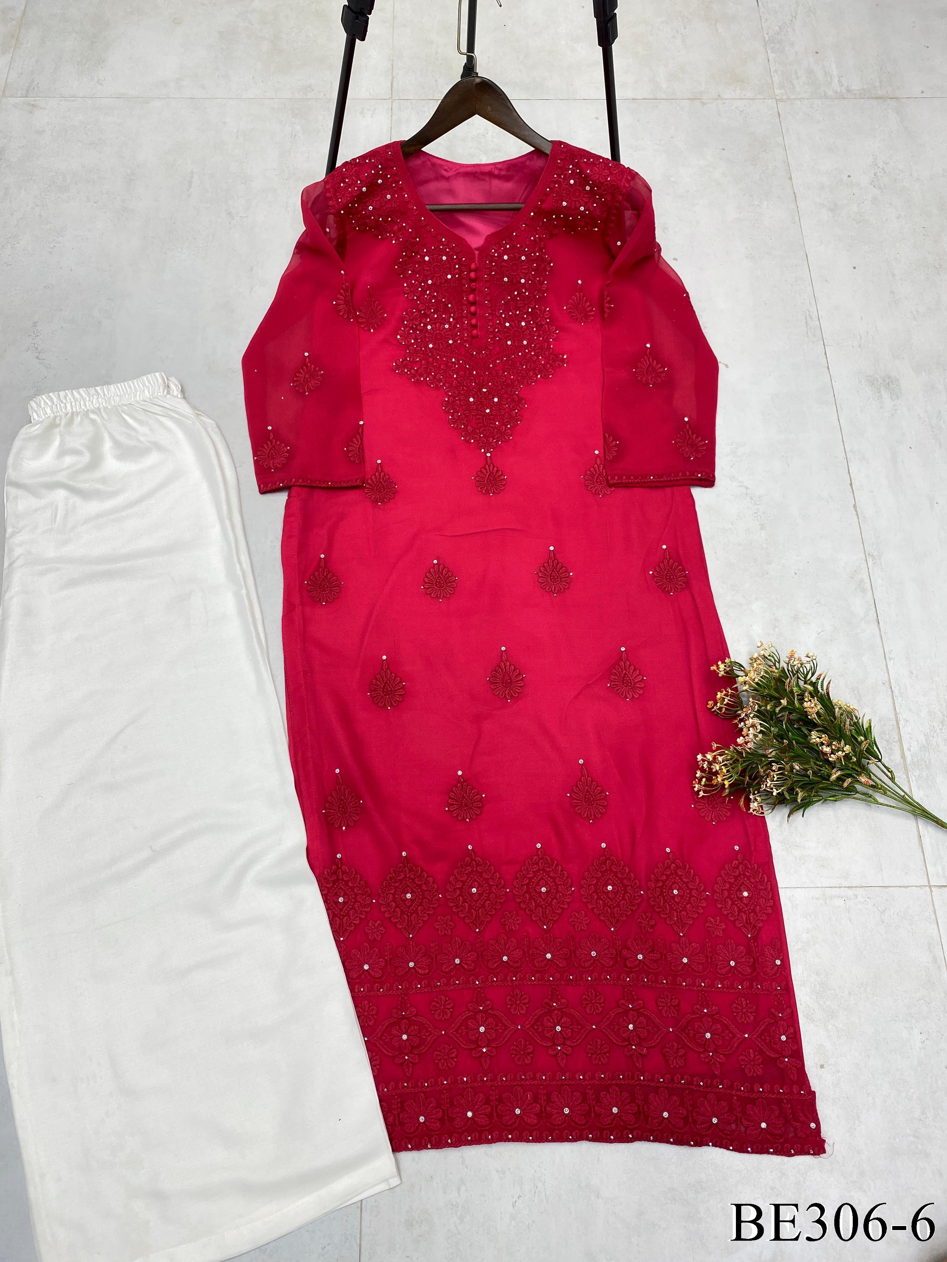 Georgette Cotton Thread Embroidery Work Top Plazzo