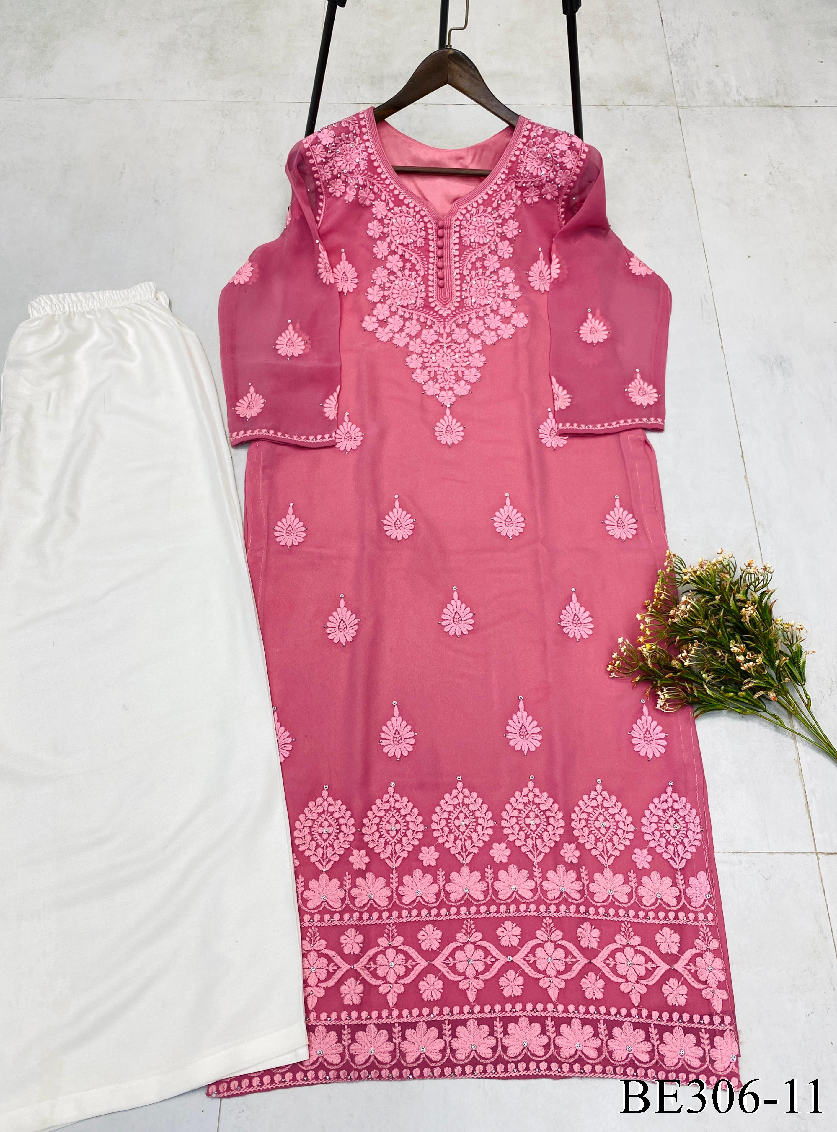 Georgette Cotton Thread Embroidery Work Top Plazzo