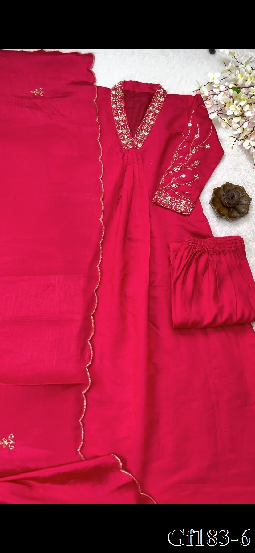 Beautifull Roman Silk With Khatli Hand Work Top