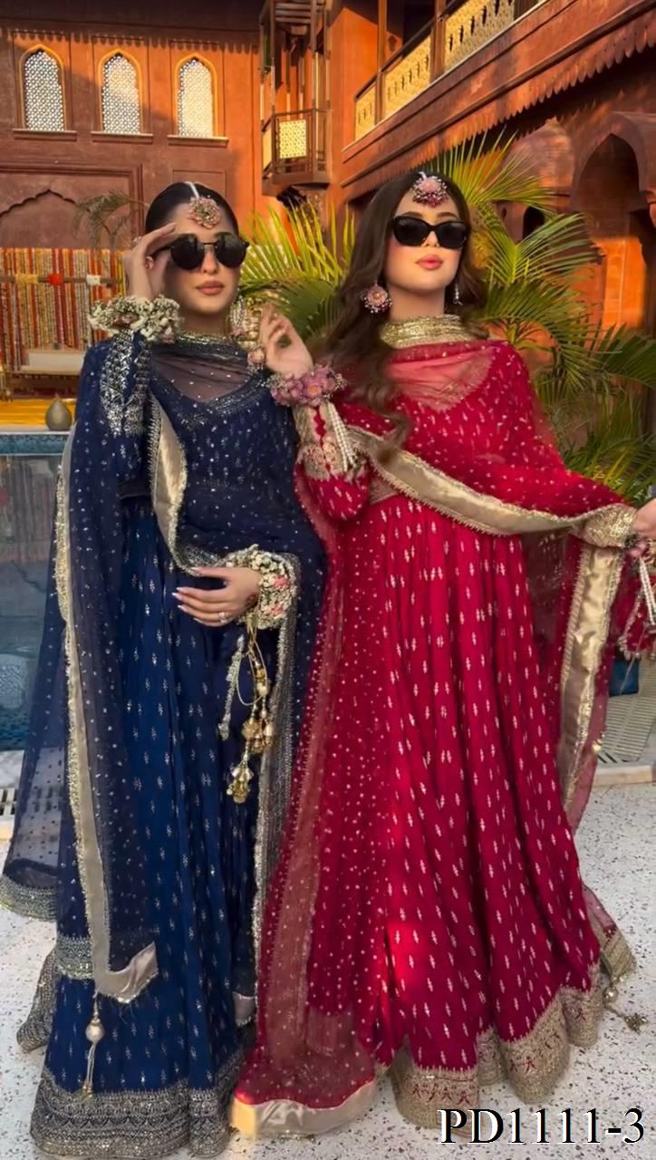 Heavy Pure Chinon Silk Embroidery Sequence Work Gown