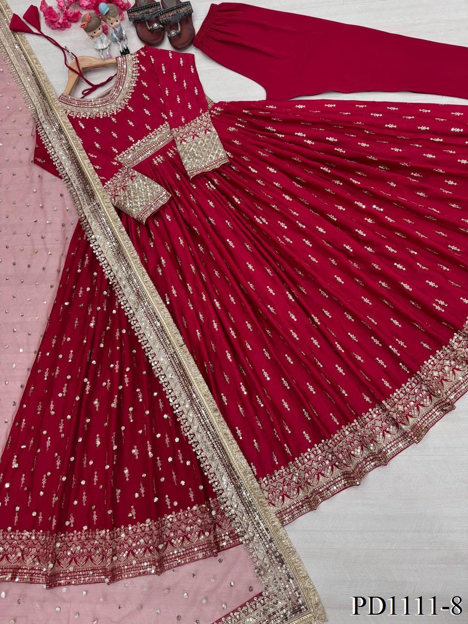 Heavy Pure Chinon Silk Embroidery Sequence Work Gown