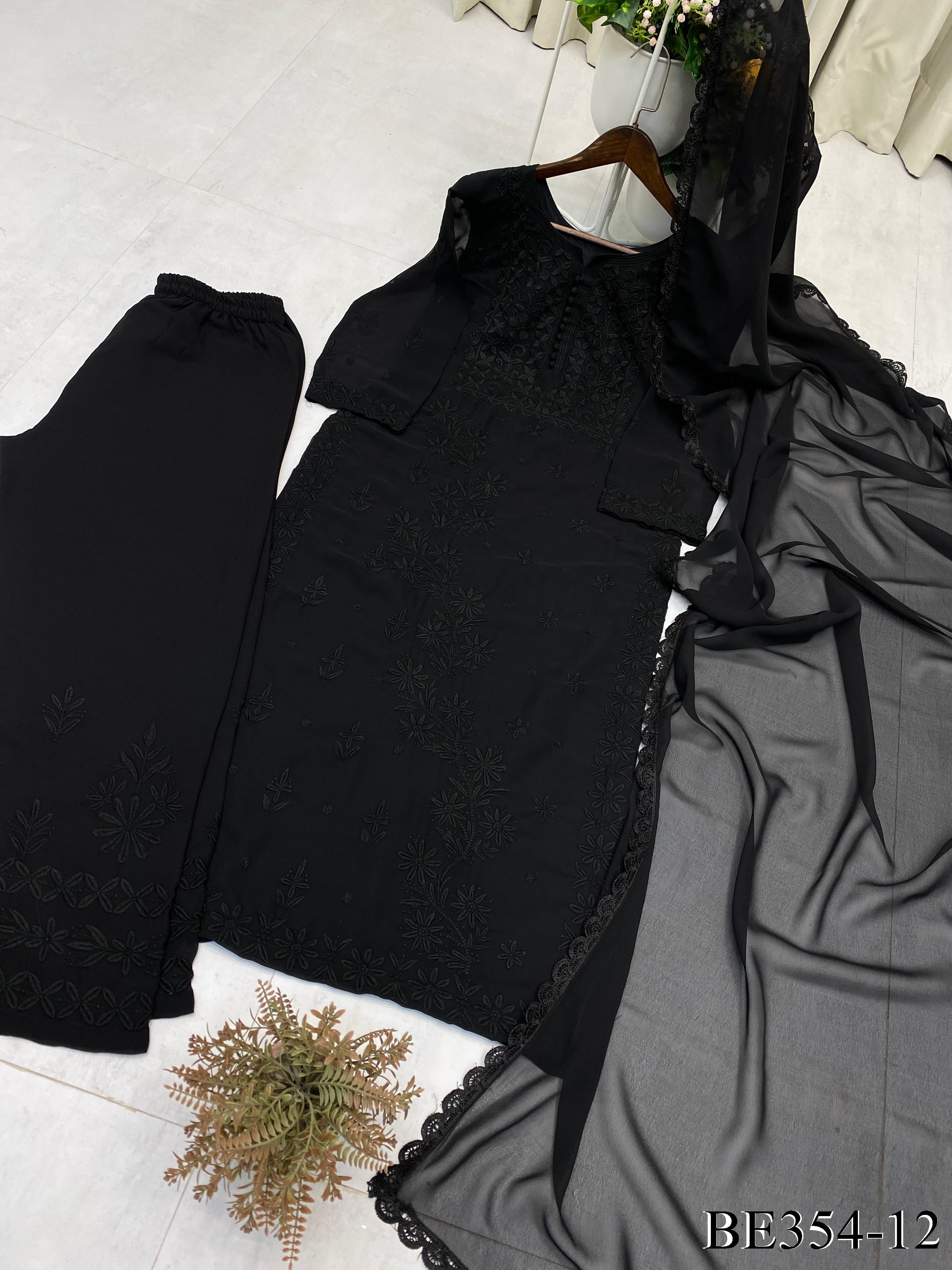 Georgette Embroidery Work With Pum Pum Work Top PEnt