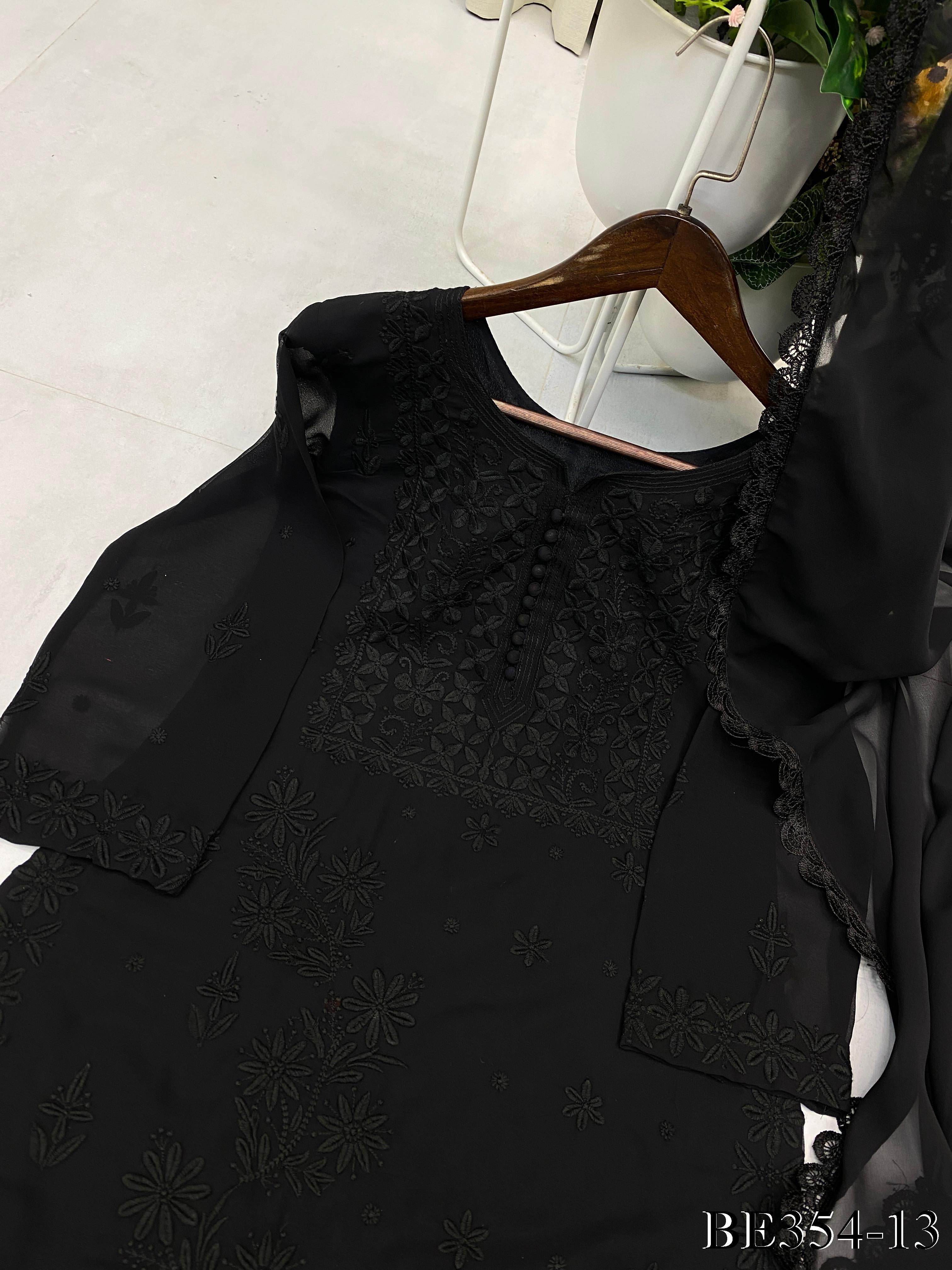 Georgette Embroidery Work With Pum Pum Work Top PEnt